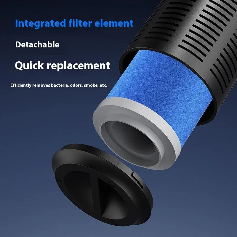 Compact black plastic car air purifier with negative ion function and USB power for small spaces