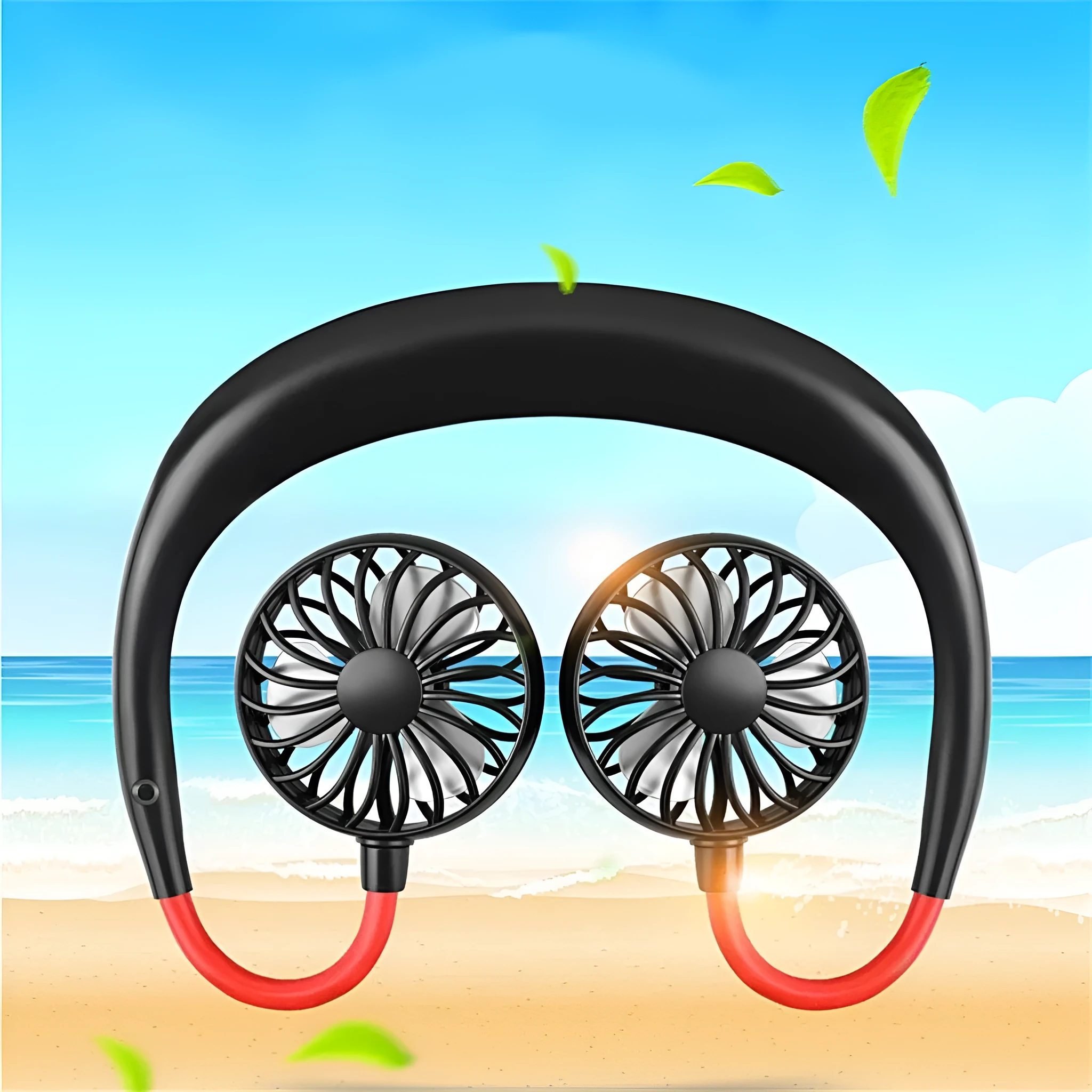 Charging portable hanging neck fan in pearl white with ABS body and silicone neck band