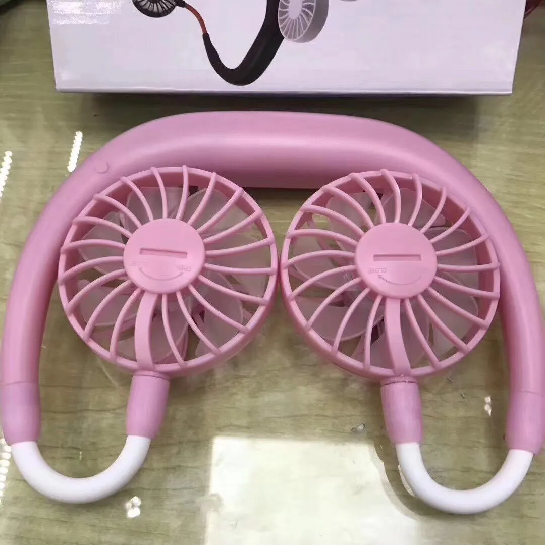 Charging portable hanging neck fan in pearl white with ABS body and silicone neck band