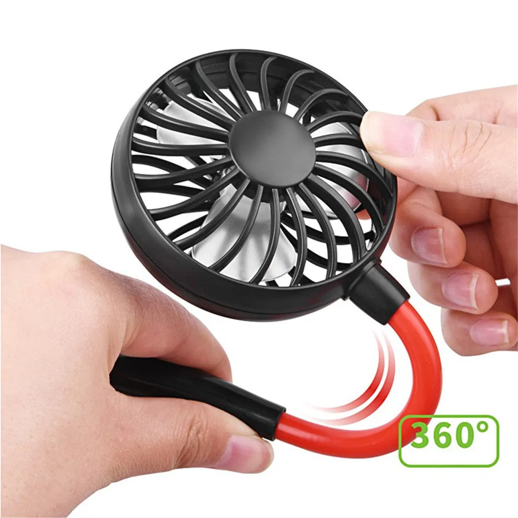 Charging portable hanging neck fan in pearl white with ABS body and silicone neck band