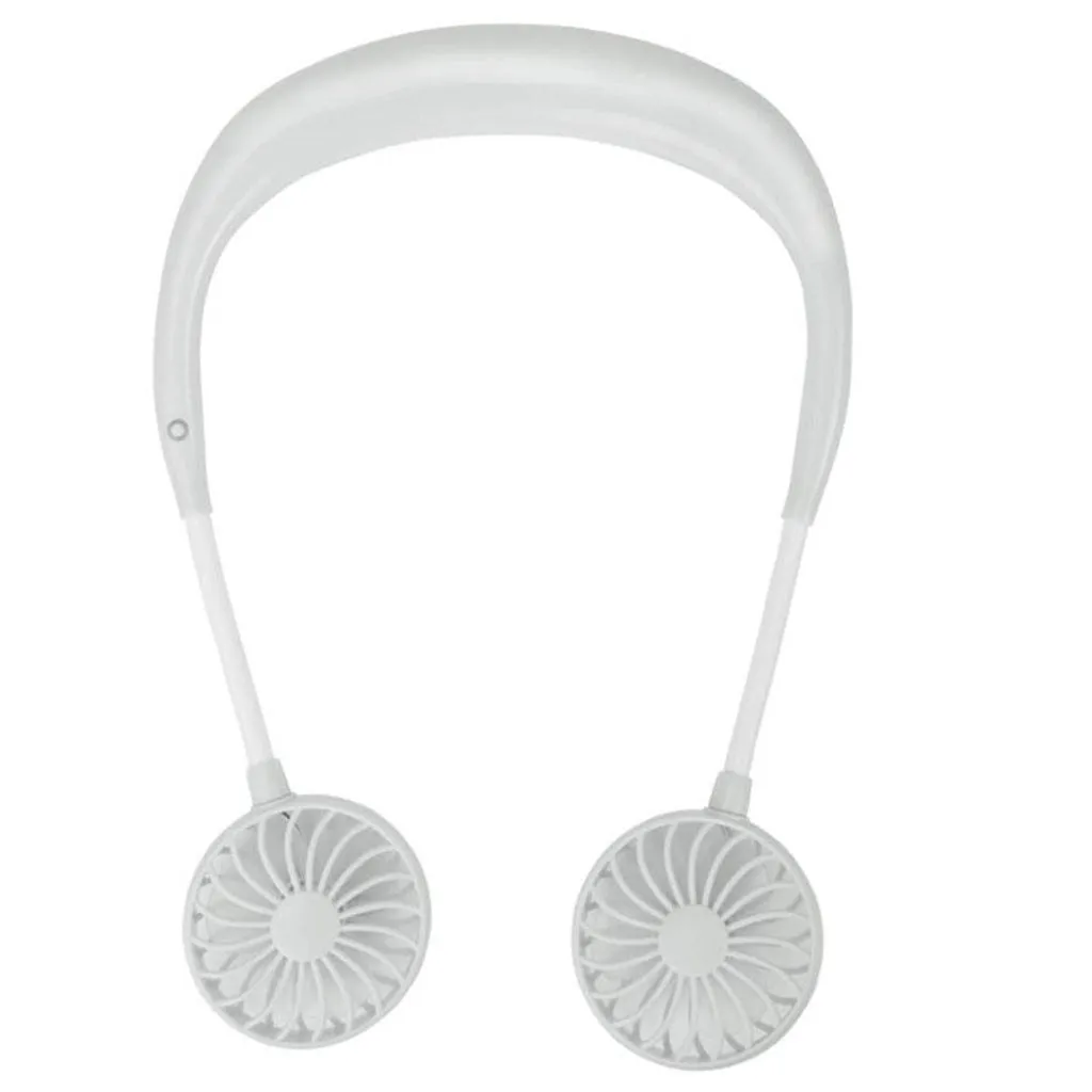 Charging portable hanging neck fan in pearl white with ABS body and silicone neck band