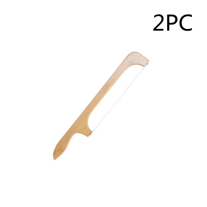 Wooden serrated bread knife 40cm with bending-resistant blade, wooden handle, shown slicing a wholemeal loaf