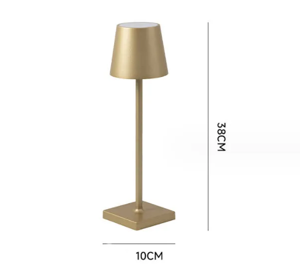 Aluminum LED charging table lamp with touch dimming in black finish on a wooden desk