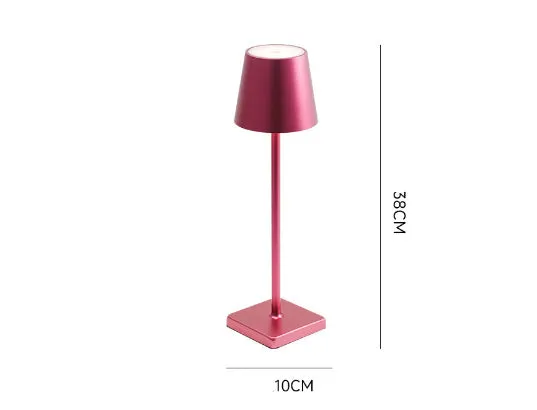 Aluminum LED charging table lamp with touch dimming in black finish on a wooden desk