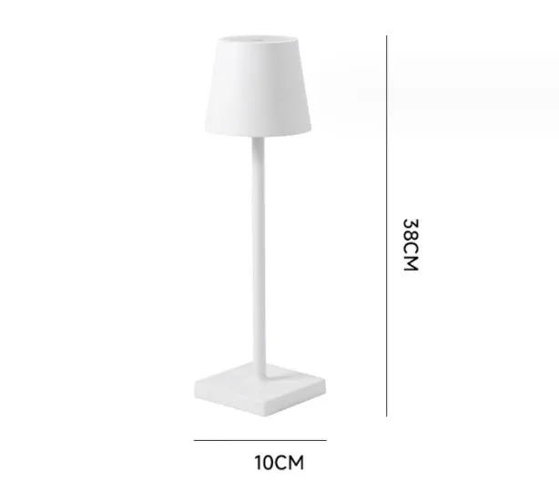 Aluminum LED charging table lamp with touch dimming in black finish on a wooden desk