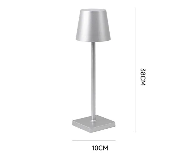 Aluminum LED charging table lamp with touch dimming in black finish on a wooden desk