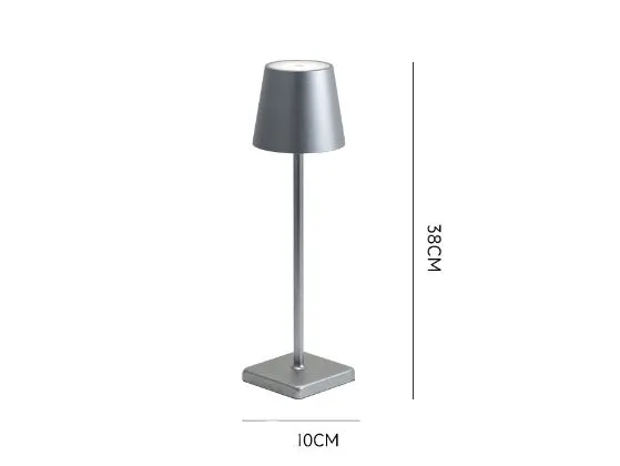 Aluminum LED charging table lamp with touch dimming in black finish on a wooden desk