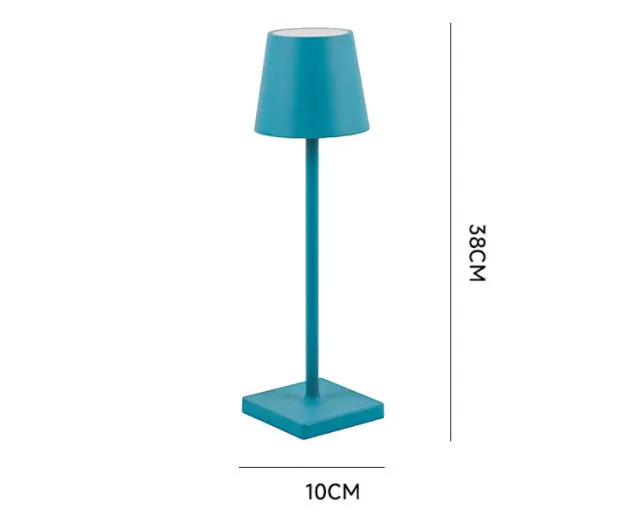 Aluminum LED charging table lamp with touch dimming in black finish on a wooden desk