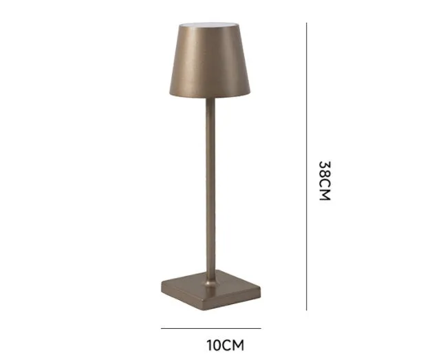 Aluminum LED charging table lamp with touch dimming in black finish on a wooden desk
