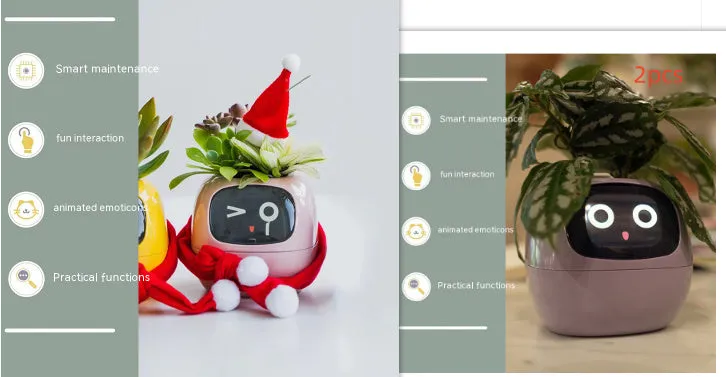 Smart planter with 7 sensors and AI chips, over 49 expressions, water level monitor, small indoor pot 114x100x96mm in pink
