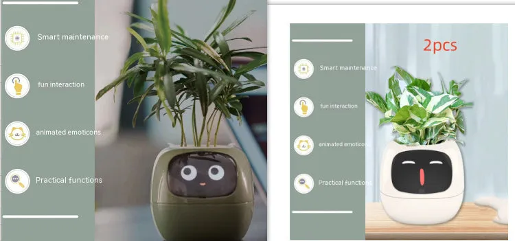 Smart planter with 7 sensors and AI chips, over 49 expressions, water level monitor, small indoor pot 114x100x96mm in pink