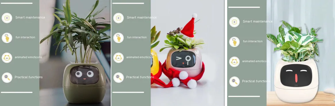 Smart planter with 7 sensors and AI chips, over 49 expressions, water level monitor, small indoor pot 114x100x96mm in pink