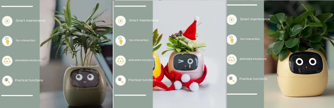 Smart planter with 7 sensors and AI chips, over 49 expressions, water level monitor, small indoor pot 114x100x96mm in pink
