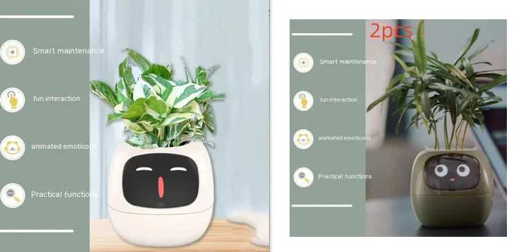 Smart planter with 7 sensors and AI chips, over 49 expressions, water level monitor, small indoor pot 114x100x96mm in pink