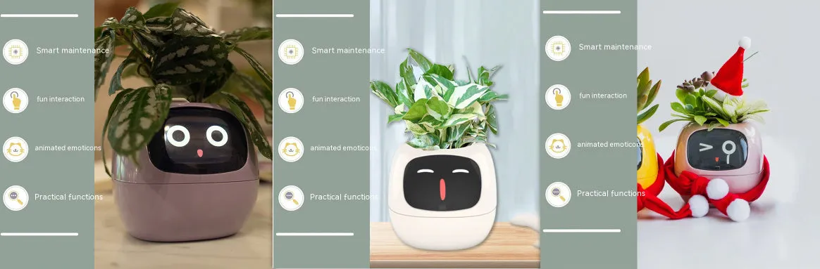 Smart planter with 7 sensors and AI chips, over 49 expressions, water level monitor, small indoor pot 114x100x96mm in pink