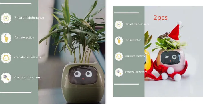 Smart planter with 7 sensors and AI chips, over 49 expressions, water level monitor, small indoor pot 114x100x96mm in pink