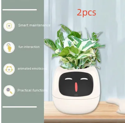 Smart planter with 7 sensors and AI chips, over 49 expressions, water level monitor, small indoor pot 114x100x96mm in pink