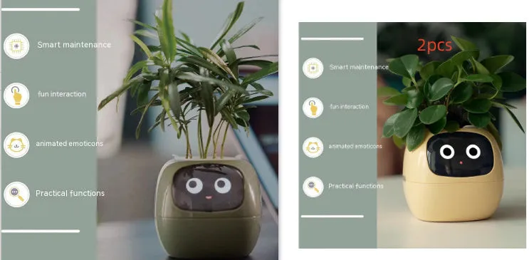 Smart planter with 7 sensors and AI chips, over 49 expressions, water level monitor, small indoor pot 114x100x96mm in pink