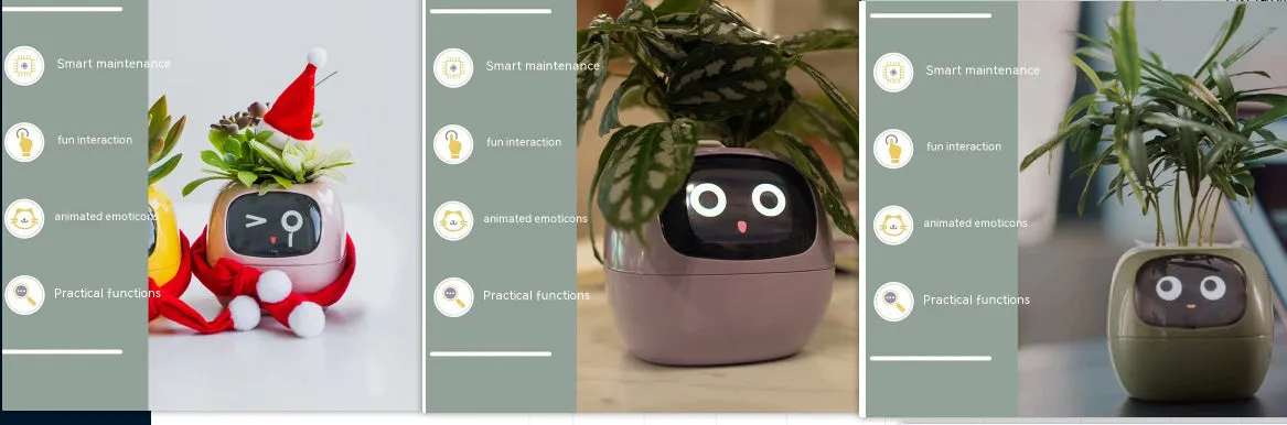 Smart planter with 7 sensors and AI chips, over 49 expressions, water level monitor, small indoor pot 114x100x96mm in pink