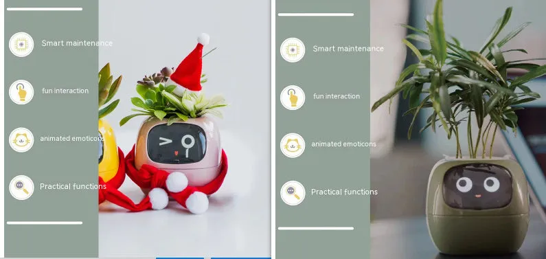 Smart planter with 7 sensors and AI chips, over 49 expressions, water level monitor, small indoor pot 114x100x96mm in pink