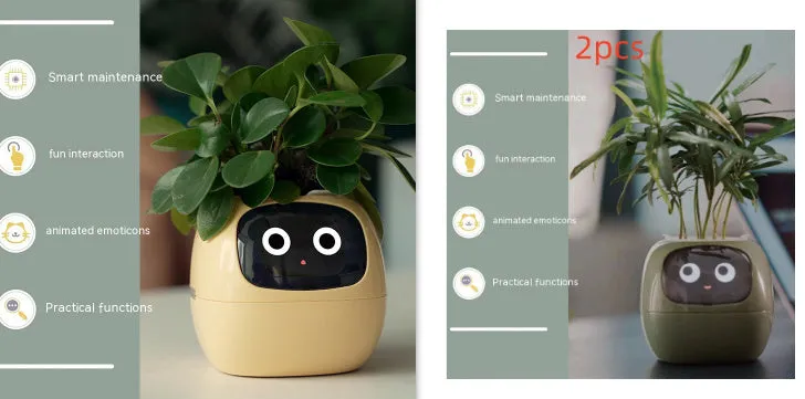 Smart planter with 7 sensors and AI chips, over 49 expressions, water level monitor, small indoor pot 114x100x96mm in pink
