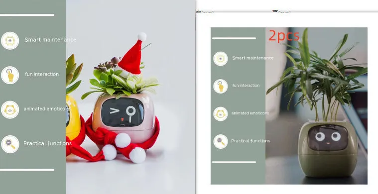 Smart planter with 7 sensors and AI chips, over 49 expressions, water level monitor, small indoor pot 114x100x96mm in pink