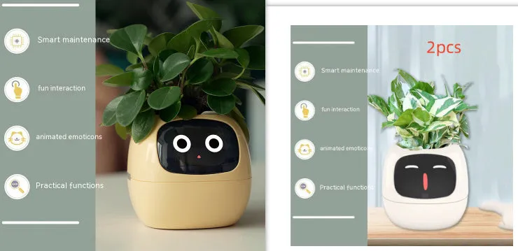 Smart planter with 7 sensors and AI chips, over 49 expressions, water level monitor, small indoor pot 114x100x96mm in pink