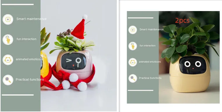 Smart planter with 7 sensors and AI chips, over 49 expressions, water level monitor, small indoor pot 114x100x96mm in pink