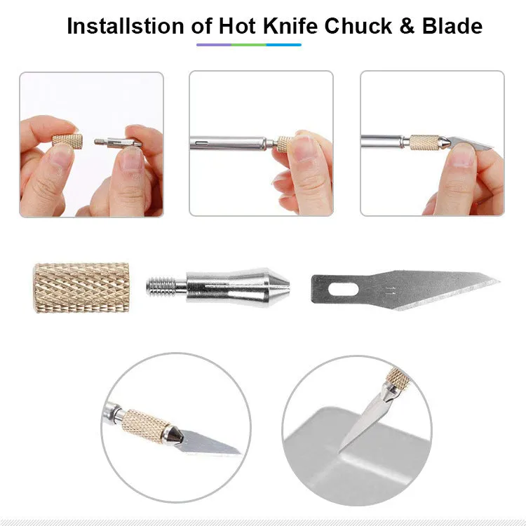 65-piece carving soldering iron kit with 30W heating core, rubber handle, letter and number stamps, and seven carving heads