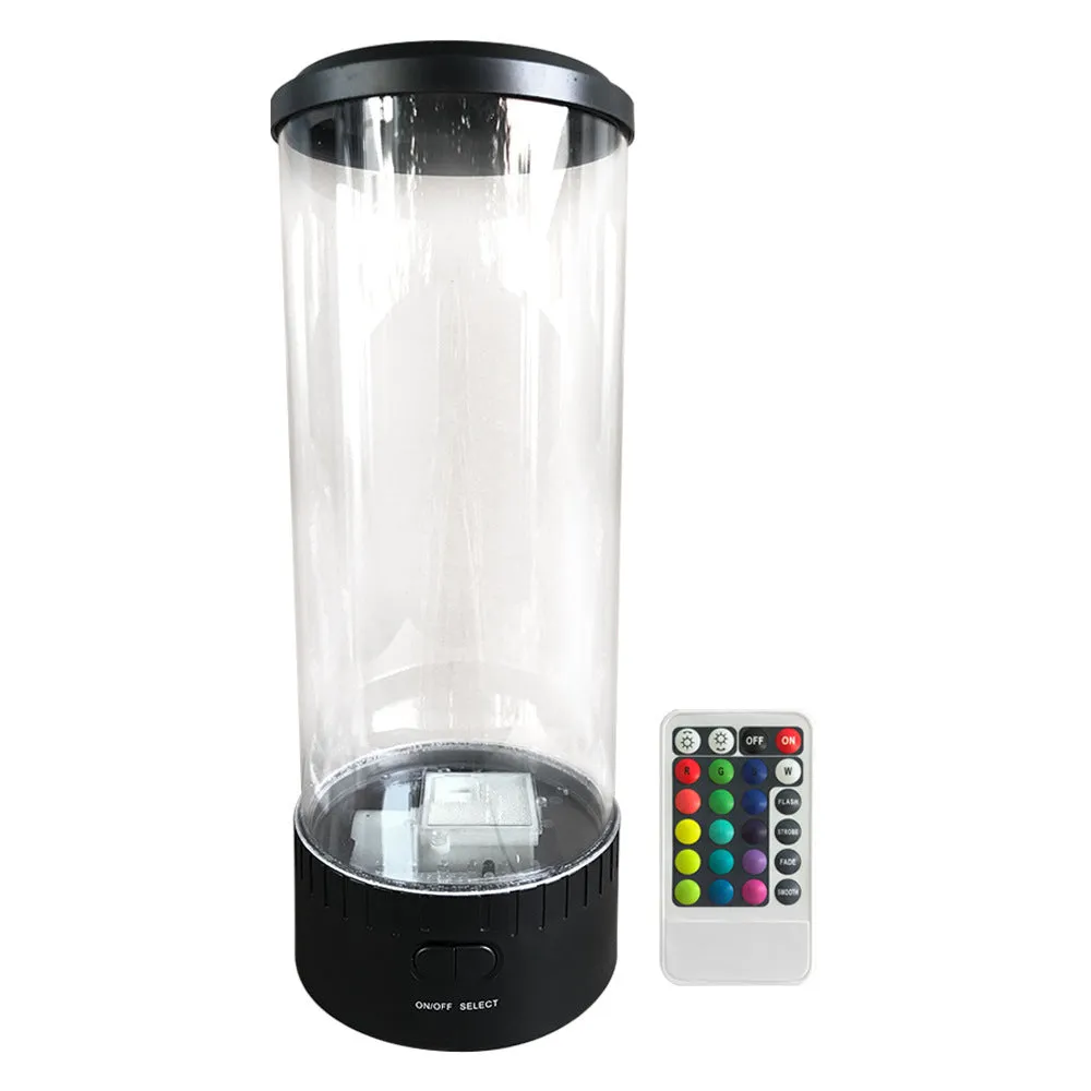 Black jellyfish LED light with acrylic shade on a desk, 35cm tall, USB powered
