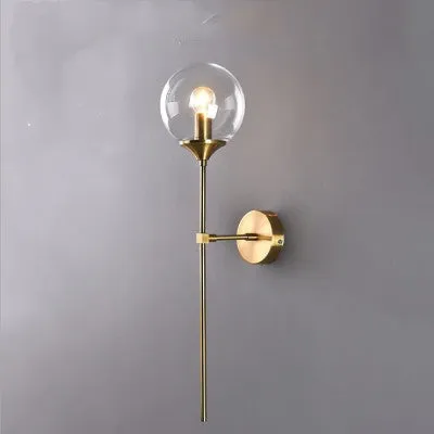 American simple glass shade bronze metal wall lamp with transparent glass, 15mm width, for corridor and staircase use