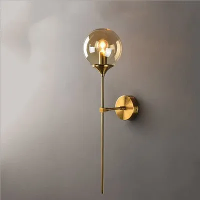 American simple glass shade bronze metal wall lamp with transparent glass, 15mm width, for corridor and staircase use