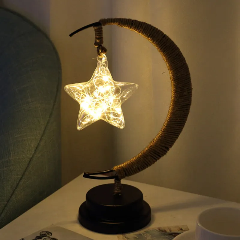 LED string lights with 20 glass pendants in star and ball shapes on a copper wire, 2 metres long, USB powered