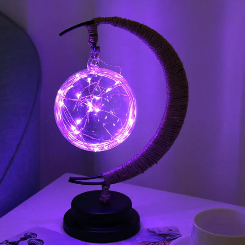 LED string lights with 20 glass pendants in star and ball shapes on a copper wire, 2 metres long, USB powered
