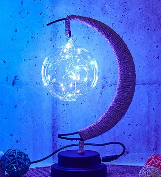 LED string lights with 20 glass pendants in star and ball shapes on a copper wire, 2 metres long, USB powered
