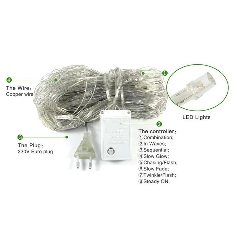 Outdoor fishnet LED string lights 3x2m 192 LEDs IP44 dimmable warm white Christmas decoration
