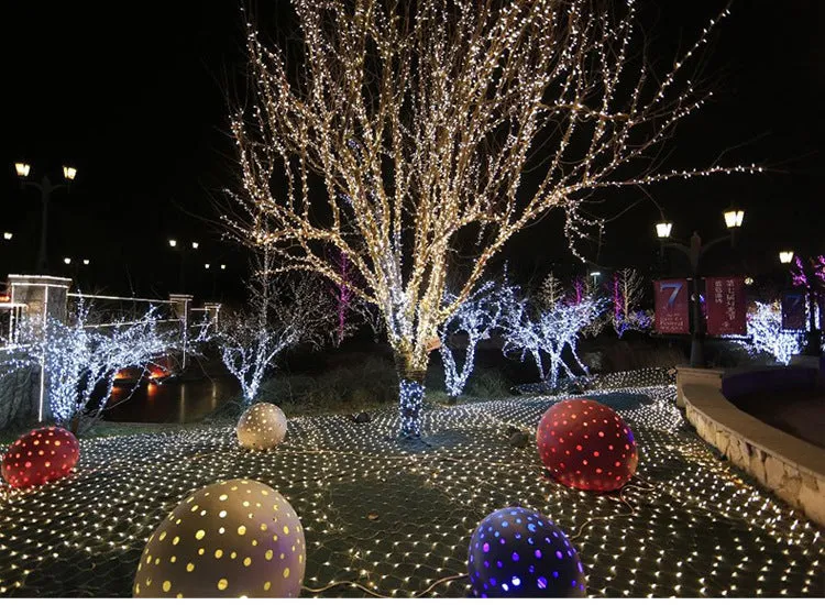 Outdoor fishnet LED string lights 3x2m 192 LEDs IP44 dimmable warm white Christmas decoration
