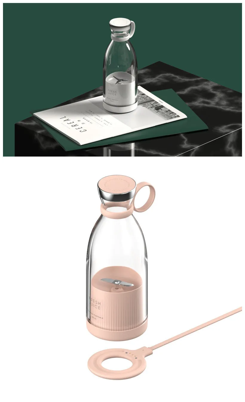 350ml white USB rechargeable portable blender with stainless steel blades and charging stand