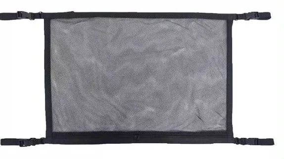 Black multifunctional hanging car storage bag with double-layer mesh, 60x80cm size, fitted on car top