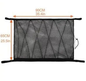 Black multifunctional hanging car storage bag with double-layer mesh, 60x80cm size, fitted on car top