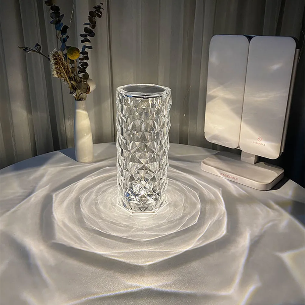 Nordic crystal acrylic USB table lamp with touch dimming and remote, 16 colours, black finish