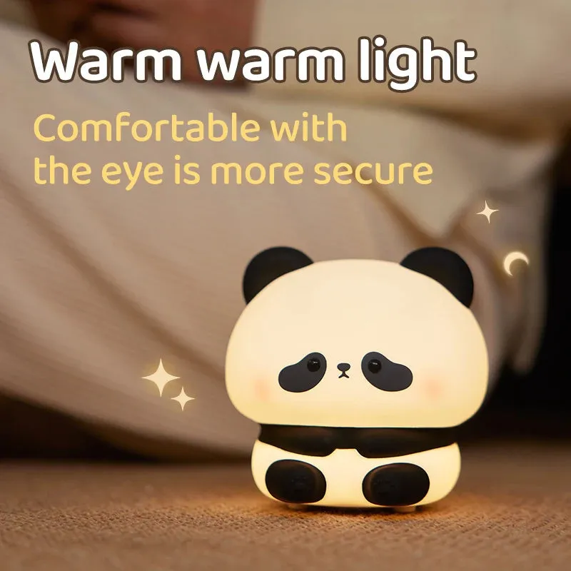 Panda LED night light made from soft silicone with USB rechargeable touch control, 2W, 1200mAh battery.