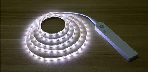 Motion sensor LED light strip under cabinet with induction battery box, 1 metre length, warm white