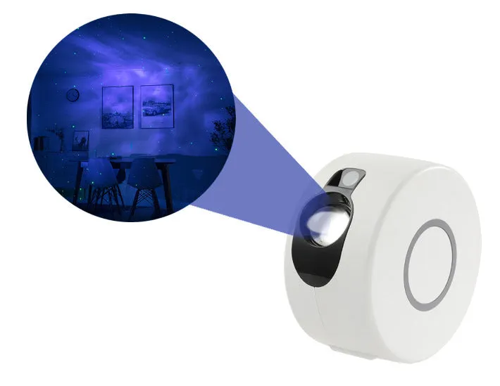 Galaxy starry sky projector rotating night light with remote control showing 7 colour projections on a bedroom ceiling