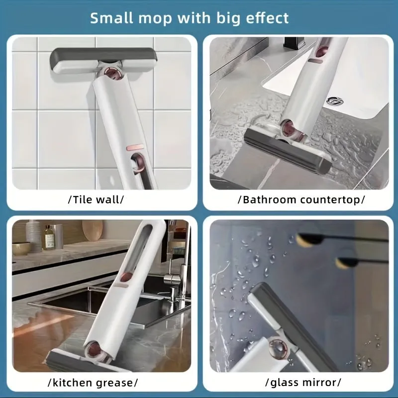 Portable self-squeeze mini mop with built-in wringer, 11.6x6.1 inch stretch length, for desk and window cleaning