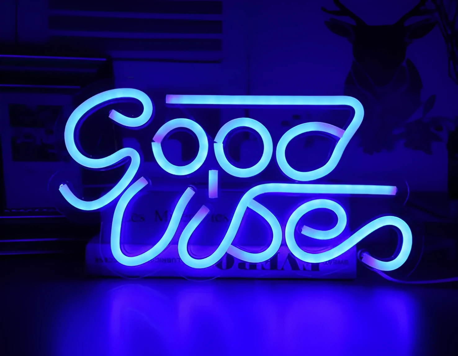 LED transparent acrylic neon light in Good Vibes size, USB powered, for wall hanging decoration