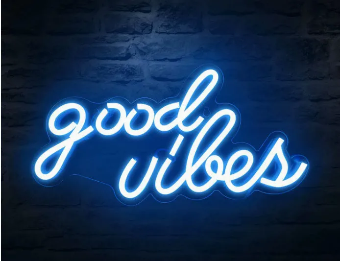 LED transparent acrylic neon light in Good Vibes size, USB powered, for wall hanging decoration