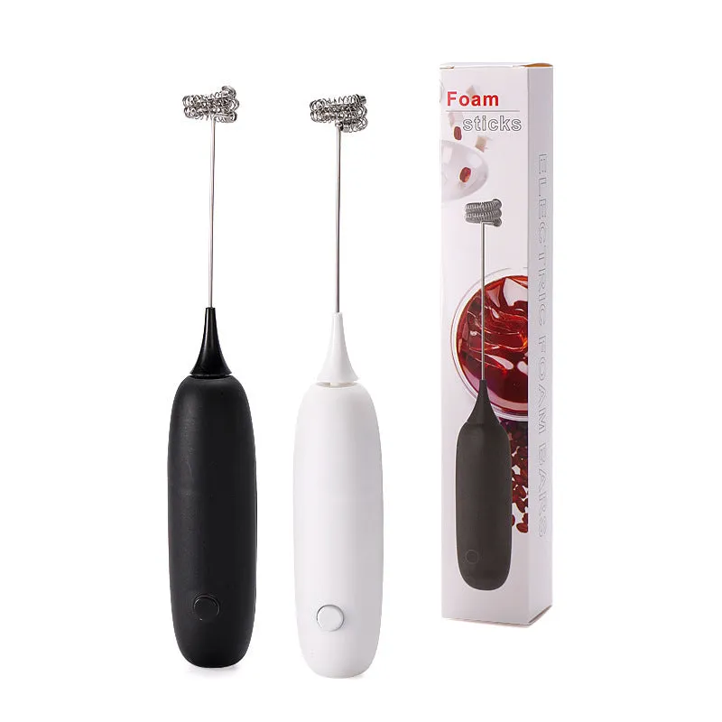 Hand-held electric milk frother blender in black colour with modern simplicity design