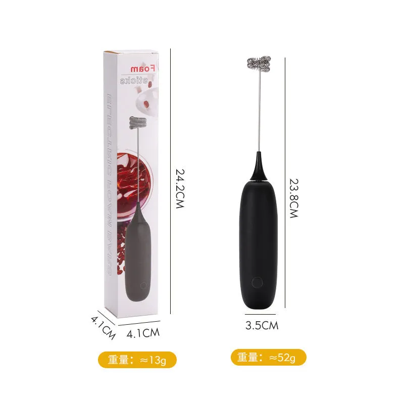 Hand-held electric milk frother blender in black colour with modern simplicity design
