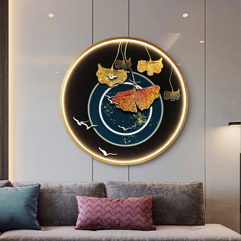 Three dimensional relief decorative painting lamp with landscape mural in metal frame for entryway wall
